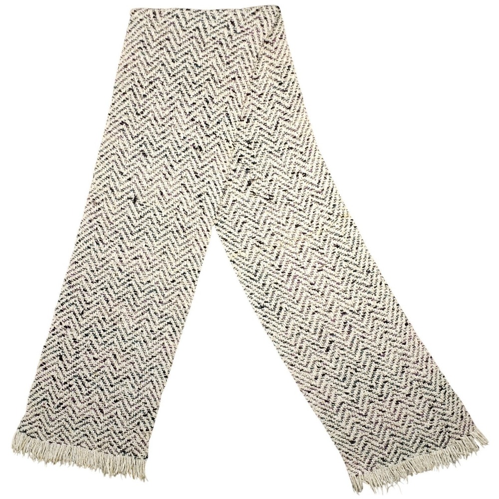 Faye Volk Scarf Women OS Cream Textured Chevron Silk Blend Hand Knit Fringe Art - Picture 2 of 7